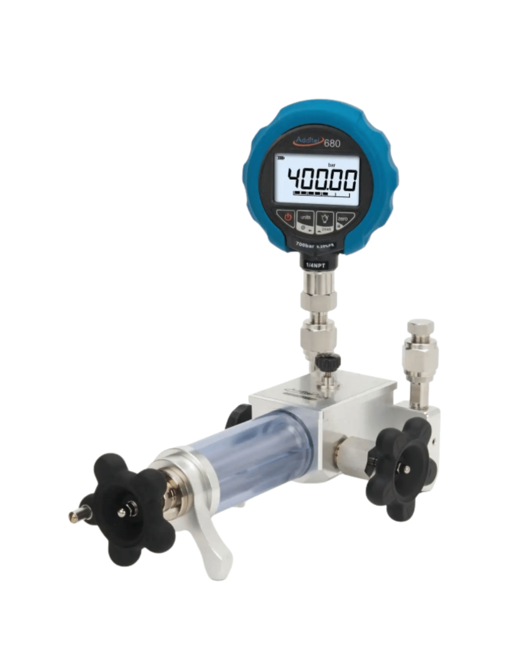 Additel ADT680 digital pressure gauge 5000 PSI insalled on pressure callibration