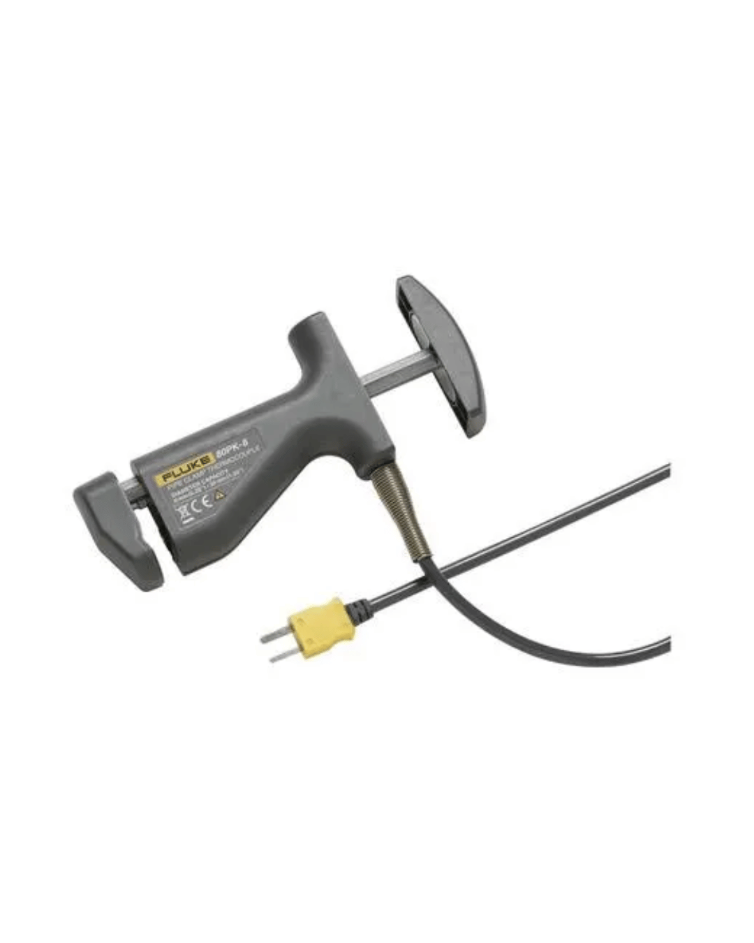 Angled view of Fluke 80PK-8 Type K pipe clamp temperature probe