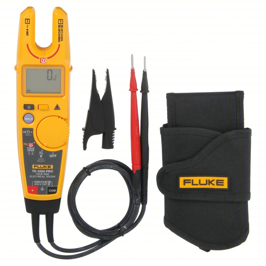 Fluke T6-1000 electrical tester with test leads and carrying case