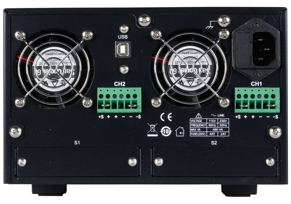 Back view of 9184B programmable DC power supply with different types of interface cards