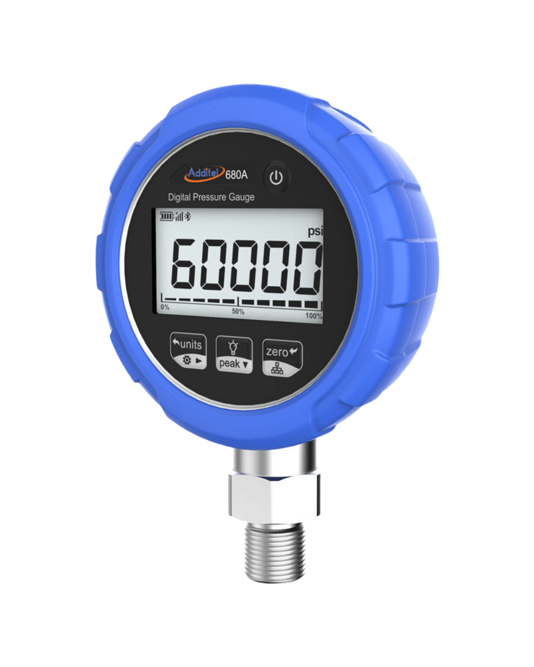 Side view of Additel ADT680A 3KPSI digital pressure gauge