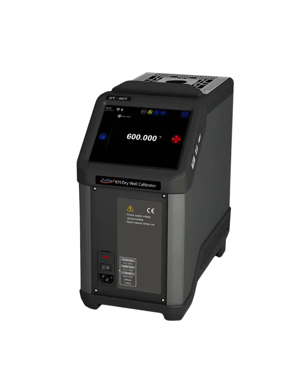 Angled view of ADT875-660-A-110 Dry Well Temperature Calibrator