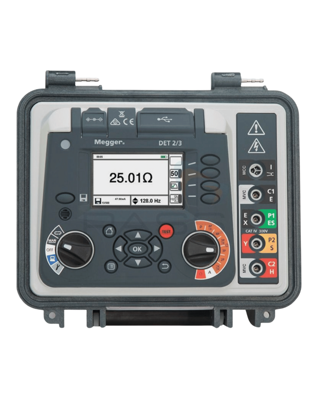 Megger DET2-3 ground resistance tester kit with display screen