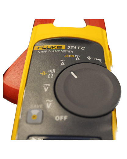 Close-up view of Fluke 374FC True RMS Wireless Clamp Meter