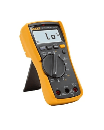 Angled view of Fluke 117 True RMS digital multimeter